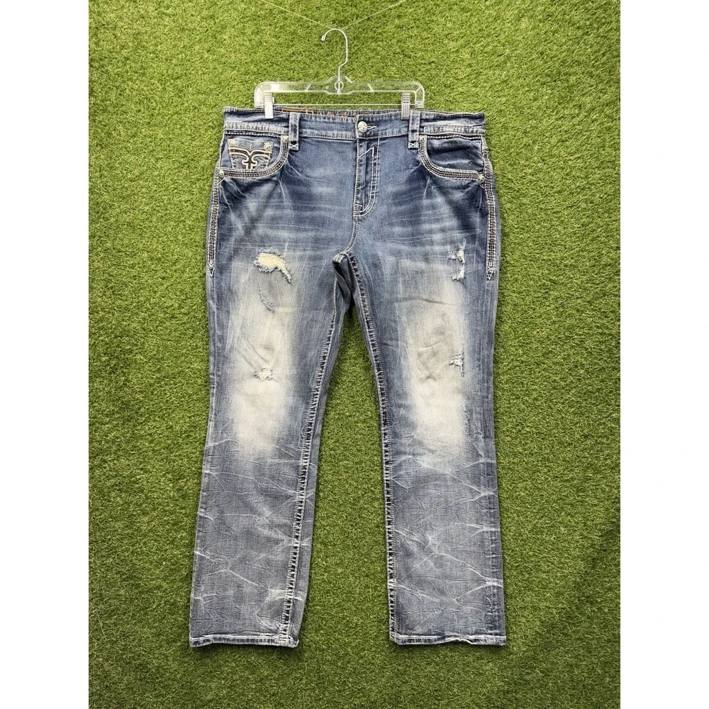 Rock Revival Jeans Mens 42 Illesley Straight Leg Embroidered Denim Preppy y2k